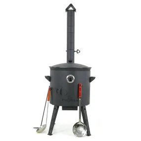 Utschak Feuerofen Ø 40 cm + Gusseisen-Kasan 12 L, Ø 42,5 cm, flacher Boden + Küchenzubehör, Usbekischer Kochtopf aus Gusseisen für Grill & Plov