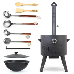 Set - Feuerofen - KasanoFF, 22 Liter, Ø 49 cm + Gusseisenkasan, flacher Boden, 22 l, Ø 52,7 cm + Thermometer + Schaumlöffel: 3-tlg. + Schöpfkelle + Ho