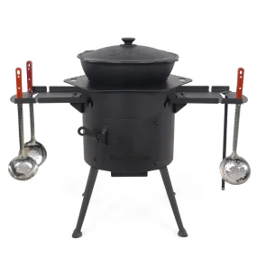 Учаг печь Ø 36 см + чугунный казан 10 л, плоское дно, столики, плита + кухонные принадлежности, узбекский чугунный казан для гриля и плова