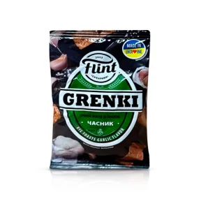 Schwarzbrotcroutons - Flint, mit Geschmack von Knoblauch, 70 g  Schwarzbrotcroutons - Flint, mit Geschmack von Knoblauch, 70 g