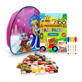 Подарочный рюкзак с конфетами и раскраской - Снегурочка, 20 х 23 см