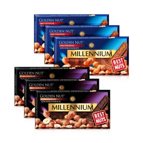 Набор шоколада - Gold, с цельными лесными орехами, Millennium, 6 х 100 г Набор шоколада - Gold, с цельными лесными орехами, Millennium, 6 х 100 г