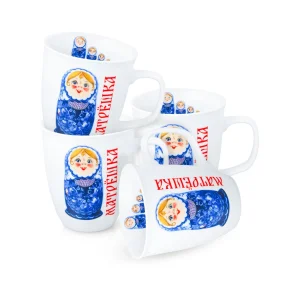 Tassen-Set - Matrjoschka in blau, Porzellan, 4 Stk., 400 ml Tassen-Set - Matrjoschka in blau, Porzellan, 4 Stk., 400 ml