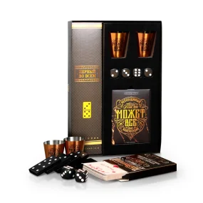 Geschenkset - Der, der alles kann, Karten 36 Stk., Dominosteine, Becher 30 ml: 2 Stk., Würfel: 4 Stk.