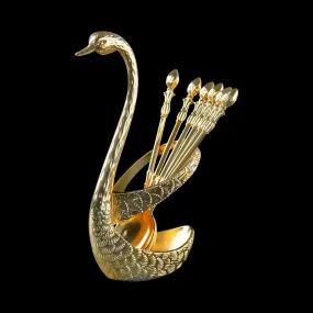 Набор чайных ложек - Золотой лебедь, на подставке, 6 шт. Набор чайных ложек - Золотой лебедь, на подставке, 6 шт.