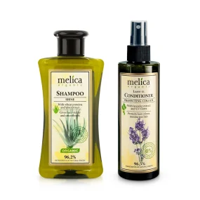Набор для волос - Блеск и защита цвета, шампунь + кондиционер, Melica Organic Набор для волос - Блеск и защита цвета, шампунь + кондиционер, Melica Organic