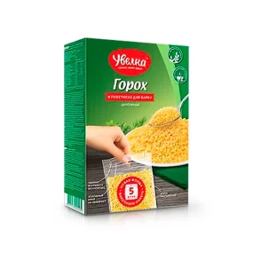 Горох, дробленый, в варочных пакетах, Увелка, 5 х 80 g Горох, дробленый, в варочных пакетах, Увелка, 5 х 80 g