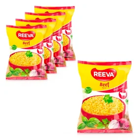 Instant Nudeln, mit Rindfleischgeschmack, Reeva, 5 x 60 g     Instant Nudeln, mit Rindfleischgeschmack, Reeva, 5 x 60 g