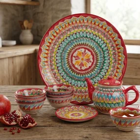 Teeservice – Mehrob Rot – MSV2 – RA – Rischtan Keramik – 9-teilig