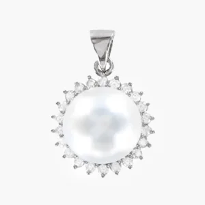Anhänger, Silber 925°, Zirkonia, Süßwasser-Zuchtperle, 22 mm