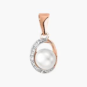 Anhänger, Rotgold 585°, Zirkonia, Süßwasser-Zuchtperle, 20 mm