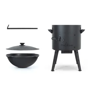 Набор - Учаг - КазаноFF, для Узбекского казана 12 литров, Ø 40 см + казан чугунный, алюминиевая крышка, плоское дно, Ø 42,5 см, 12 л