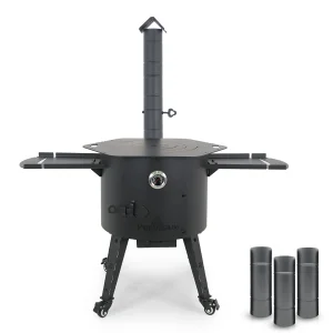 Печь учаг Ø 49 см с дымоходной трубой, для казана 22 л, термометр, колёса, столики, плита