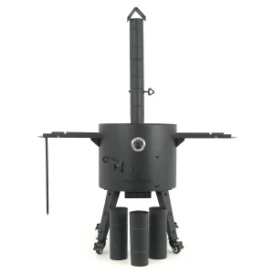  Feuerofen mit Rohr Ø 44 cm + Rohrverlängerung + Thermometer + Rollen: 4 Stück + Ablagetisch: 2 Stück + Zahnstocherspender