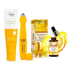 Gesichtspflegeset - Verjüngend, mit Vitamin C, Creme + Serum + Serum für die Haut um die Augen