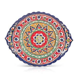 Ляган резной овальный, КараКалам KO1, Риштан, 34 х 42 см