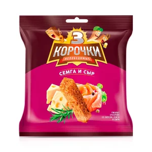  Сухарики ржаные - Три корочки, со вкусом сёмги и сыра, 100 г