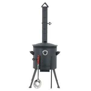 Utschak Feuerofen Ø 36 cm + Gusseisen-Kasan 10 L, flacher Boden + Küchenzubehör, Usbekischer Kochtopf aus Gusseisen