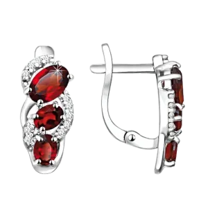 Серьги, серебро 925°, гранат, фианит, английская застежка, 16 мм