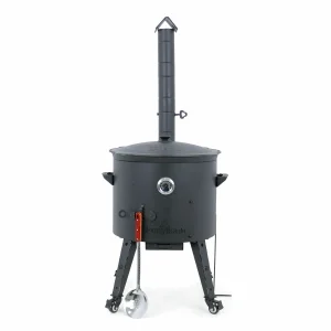 Utschak Feuerofen Ø 49 cm + Gusseisen-Kasan 22 L, Ø 52,7 cm, flacher Boden + Küchenzubehör, Usbekischer Kochtopf aus Gusseisen