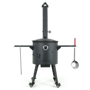 Набор - Учаг с трубой Ø 40 см + казан Ø 42,5 см, 12 л + термометр + ролики: 4 шт. + столик: 2 шт.+ шумовка + ручка