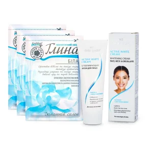 Набор для лица - Отбеливающий, крем + глина белая: 3 шт.