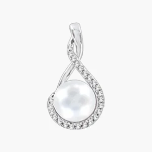 Anhänger, Silber 925°, Zirkonia, Süßwasser-Zuchtperle, 23 mm