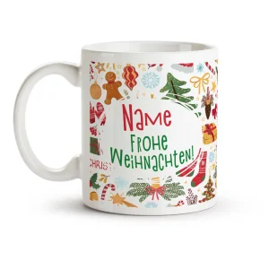 Кружка именная - дизайн Frohe Weihnachten und ein glückliches Neues Jahr, керамика, 330 мл