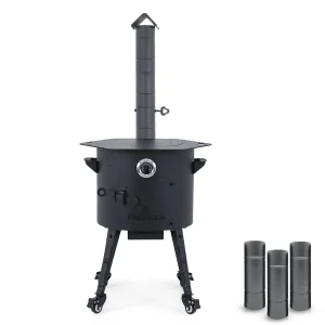 Feuerofen Utschak Ø 40 cm mit Abzugsrohr, für Kasan 12 L, Thermometer, Transportrollen, Ofenplatte