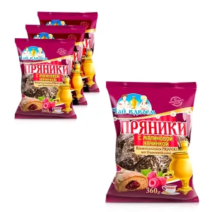 Süßgebäck Prjaniki - Tee für zwei, mit Himbeergeschmackfüllung, 4 х 360 g