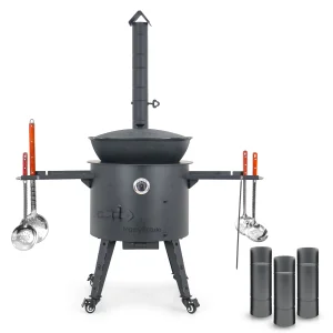 Учаг печь Ø 49 см + чугунный казан 22 л, круглое дно + кухонные принадлежности, узбекский чугунный казан для гриля и плова