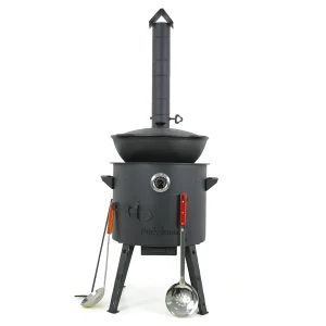 Utschak Feuerofen Ø 40 cm + Gusseisen-Kasan 12 L, flacher Boden + Küchenzubehör, Usbekischer Kochtopf aus Gusseisen