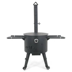 Feuerofen Utschak Ø 49 cm mit Abzugsrohr, für Kasan 22 L, Thermometer, Transportrollen, Ablagetischen, Ofenplatte