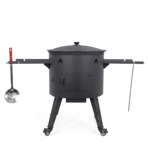 Учаг печь Ø 49 см + чугунный казан 22 л, плоское дно, колёса, столики + кухонные принадлежности, узбекский чугунный казан для гриля и плова