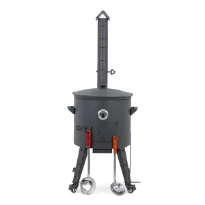 Utschak Feuerofen Ø 44 cm + Gusseisen-Kasan 16 l, Ø 46,5 cm, flacher Boden + Küchenzubehör, Usbekischer Kochtopf aus Gusseisen