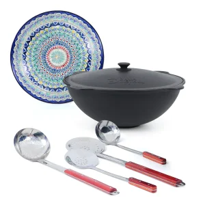 Set - Kasan 22 l + Lagan Ø 42 cm + Schaumlöffel 64 cm + Schaumlöffel 48 cm + tiefer Schaumlöffel 64 cm + Schöpfkelle 48 cm + Griff für den Kasan
