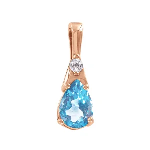 Anhänger, Rotgold 585°, Zirkonia, Blauer Topas, 19 mm