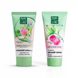 Набор для лица - Ежедневный уход, мягкий скраб + утренний крем 3 в 1, Pure Line