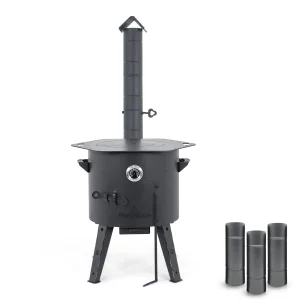 Feuerofen Utschak Ø 44 cm mit Abzugsrohr, für Kasan 16 l, Thermometer, Ofenplatte