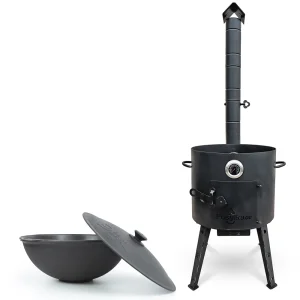 Set - Feuerofen - KasanoFF, für Kasan 12 Liter, Ø 40 cm + Thermometer + Gusseisenkasan, Aluminiumdeckel, flacher Boden, Ø 42,5 cm, 12 l