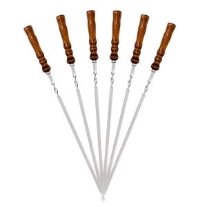 Set Grillspieße mit Holzgriff, Edelstahl, 600 x 12 x 2 mm, 6 Stück