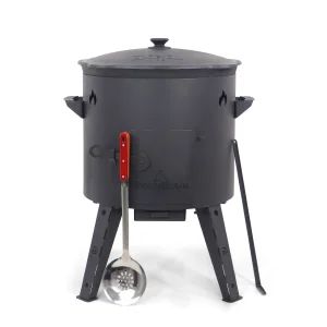 Utschak Feuerofen Ø 44 cm + Gusseisen-Kasan 16 l, Ø 46,5 cm, runder Boden + Küchenzubehör, Usbekischer Kochtopf aus Gusseisen