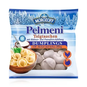 Pelmeni, Teigtaschen, mit Hühner- und Putenfleischfüllung, Morozoff, 450 g