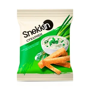 Сухарики пшенично-ржаные - Snekkin, со вкусом сметаны с зеленью, 70 г