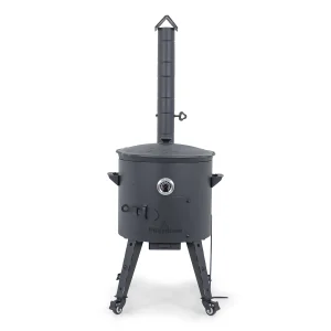 Utschak Feuerofen Ø 44 cm + Gusseisen-Kasan 16 l, Ø 46,5 cm, runder Boden + Küchenzubehör, Usbekischer Kochtopf aus Gusseisen