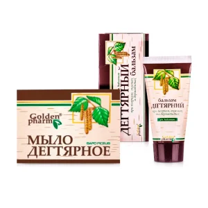Набор для тела - Дегтярный, мыло + бальзам для тела, Golden Pharm