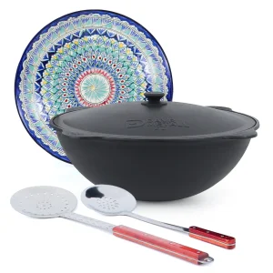 Set - Kasan 16 l + Servierplatte Ø 37 cm + Schaumlöffel 48 cm + Schaumlöffel 64 cm + Griff für Kasan