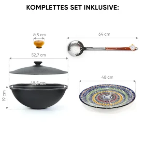 Set - Kasan 22 l + Servierplatte Ø 42 cm + Schaumlöffel 64 cm + Griff für Kasan