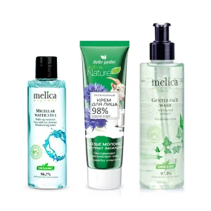 Gesichtspflege-Set - Feuchtigkeitsspendend, Mizellenwasser + Reinigungsgel + Creme