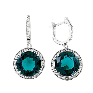 Серьги-подвески, серебро 925°, фианит, 32 мм